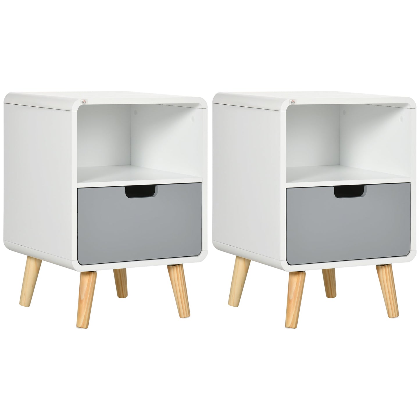 منضدة خشبية بجانب السرير من HOMCOM مع درج ومصباح خشبي وحدة تخزين مكتبية لغرفة النوم على الطراز الاسكندنافي الشمالي، مجموعة من 2