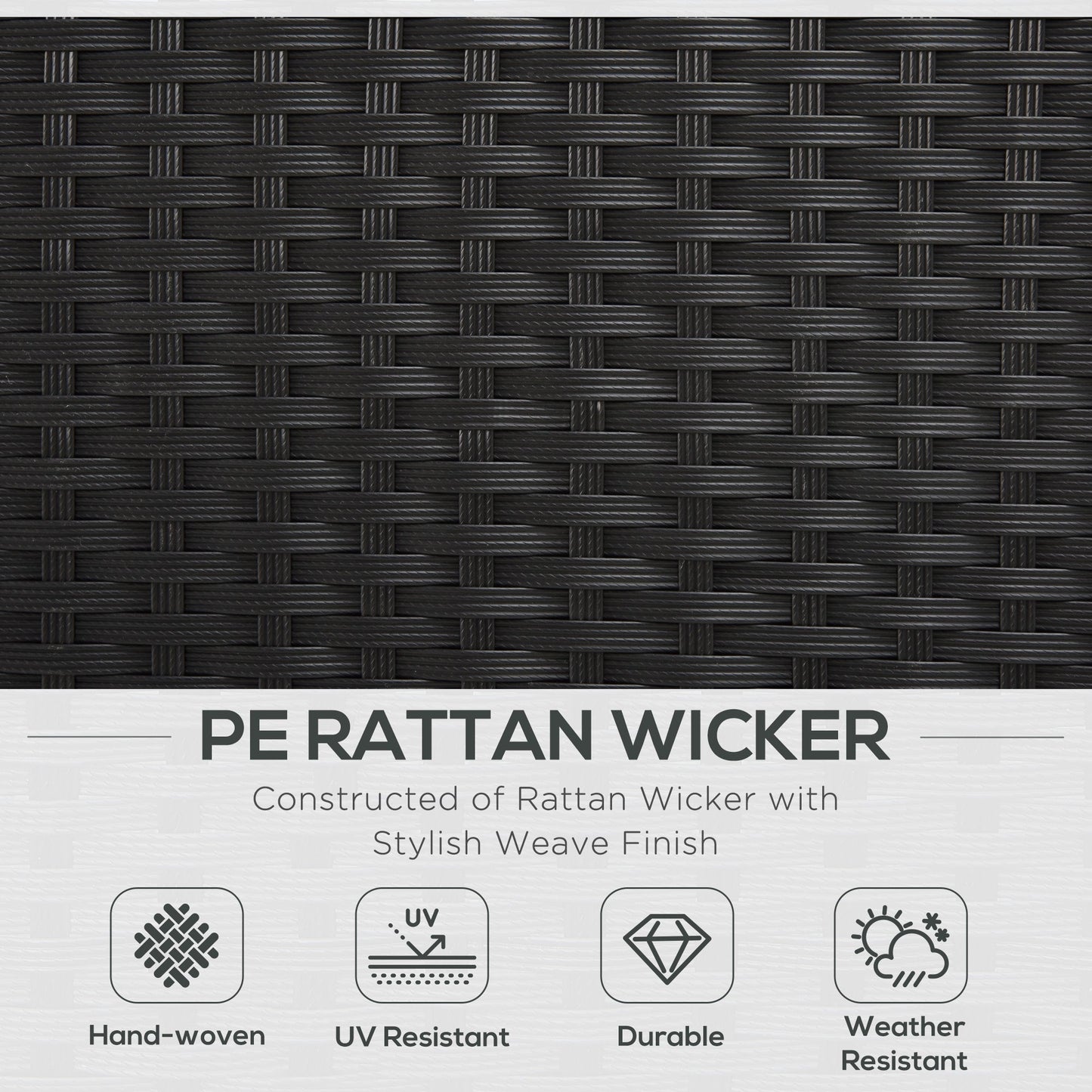 Outsunny 4-Seater Rattan Sofa Set Garden Rattan Furniture Wicker Steel Chair Seat Furniture Patio Rattan Garden Sofa Black