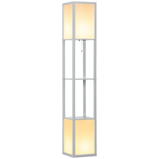HOMCOM Nowoczesna lampa podłogowa półkowa z podwójnym światłem otoczenia, lampa stojąca do salonu, sypialni, 156 cm, szara