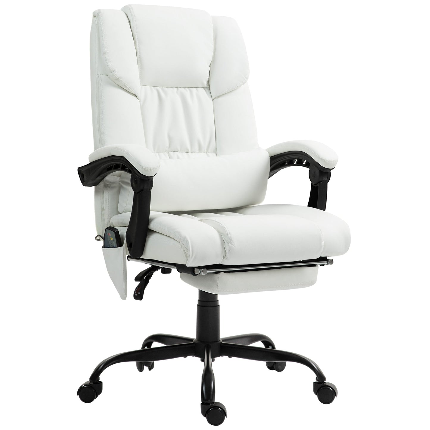 Vinsetto 6-Point Massage Office Chair, PU Leather Desk Chair with Adjustable Height and Footrest for Home Office, White