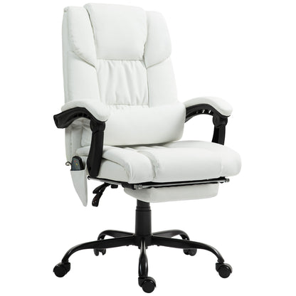 Vinsetto 6-Point Massage Office Chair, PU Leather Desk Chair with Adjustable Height and Footrest for Home Office, White