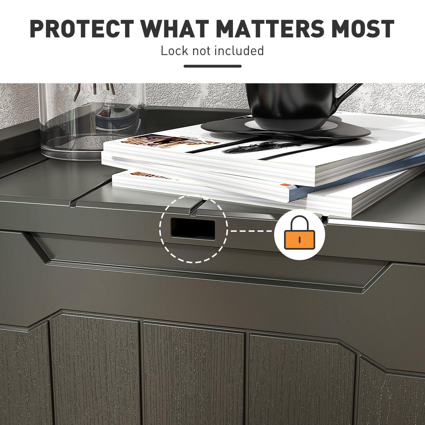 HOMCOM 107 L Plastic Storage Chest with Lid - Charcoal Grey