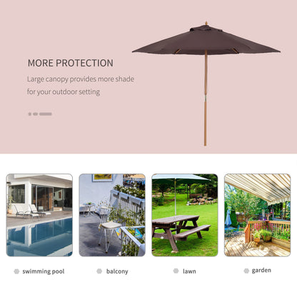 Outsunny 2.5m Wood Wooden Garden Parasol Sun Shade Patio Outdoor Umbrella Canopy -Coffee