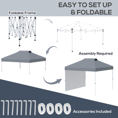 Outsunny 3x(3)M Pop Up Gazebo Tent with 1 Sidewall, Roller Bag, Adjustable Height, Event Shelter Tent for Garden, Patio, Grey