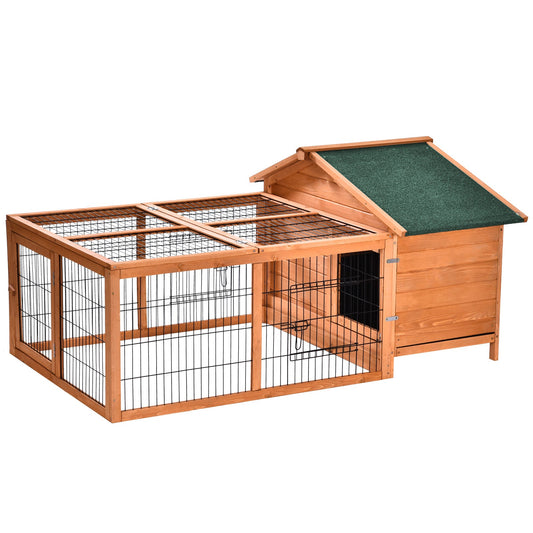 PawHut Wooden Rabbit Hutch Outdoor, Guinea Pig Hutch, Detachable Pet House Animal Cage with Openable Run & Roof Lockable Door Slide-out Tray 146 x 95 x 69cm