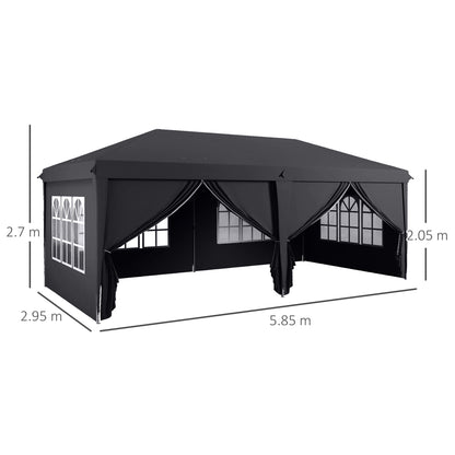 Outsunny Outsunny 3 x 6 m altana ogrodowa typu pop-up, namiot weselny, wodoodporna markiza z bocznymi ścianami, okna, torba transportowa, szary
