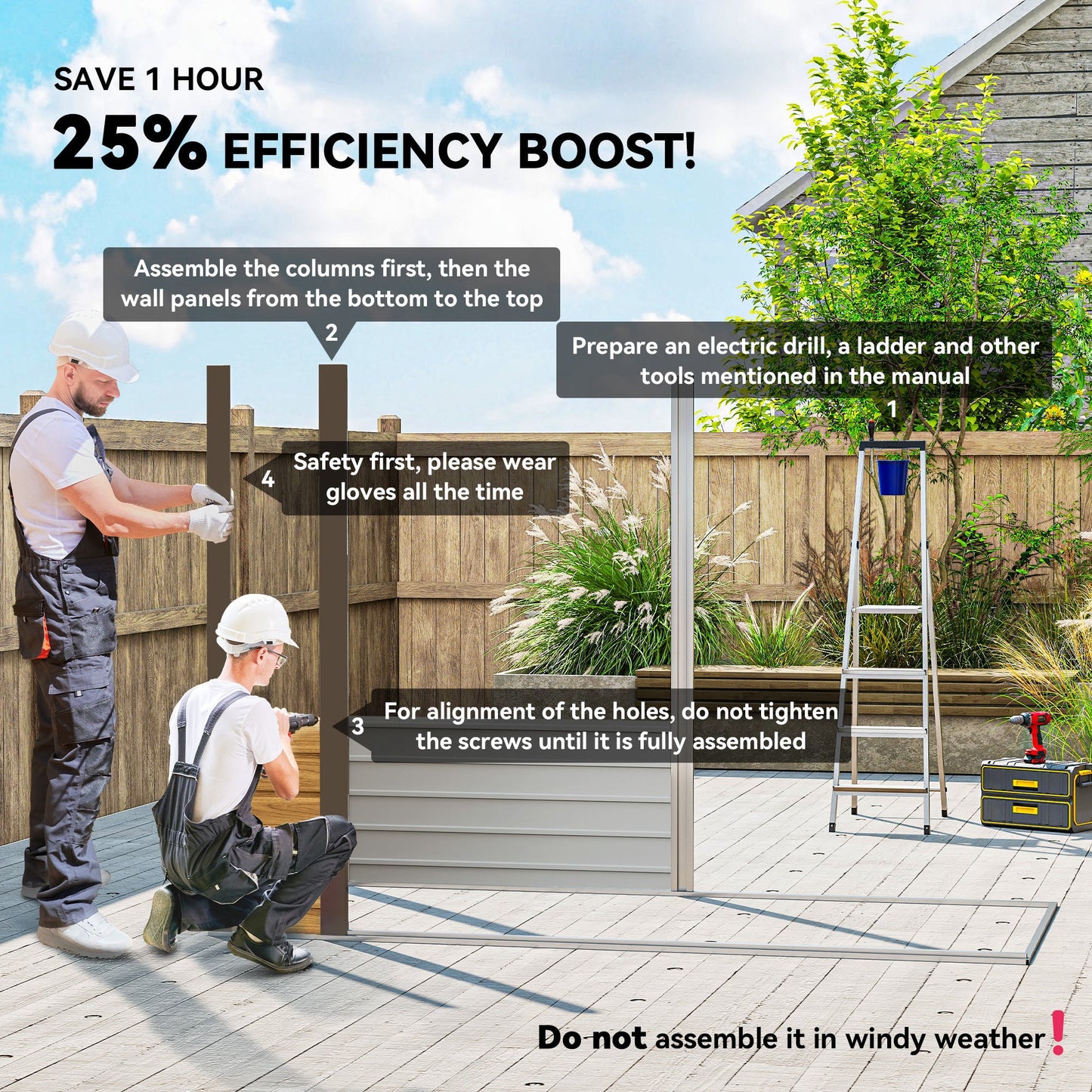 Outsunny 3.7 x 7.9ft Galvanised Steel Shed, with Latched Door and Padlock - Oak