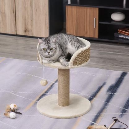 PawHut Cat Scratching Post Cat Tree Activity Center Kitten House Furniture with Scratching Posts Dangling Ball Perch Beige