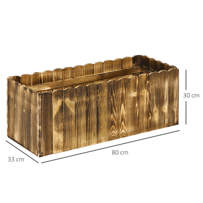 Outsunny 70L Garden Flower Raised Bed Pot Wooden Outdoor Large Rectangle Planter Vegetable Box Outdoor Herb Holder Display (80L x 33W x 30H (cm))