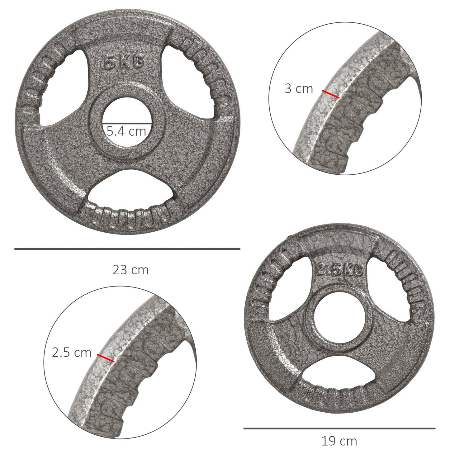 HOMCOM Set of 4 Weight Plate for 2 inch/5cm hole Dumbbell Handle Bar 15kg Dumbbell Plates Barbell Weight 2 x 5kg, 2 x 2.5kg