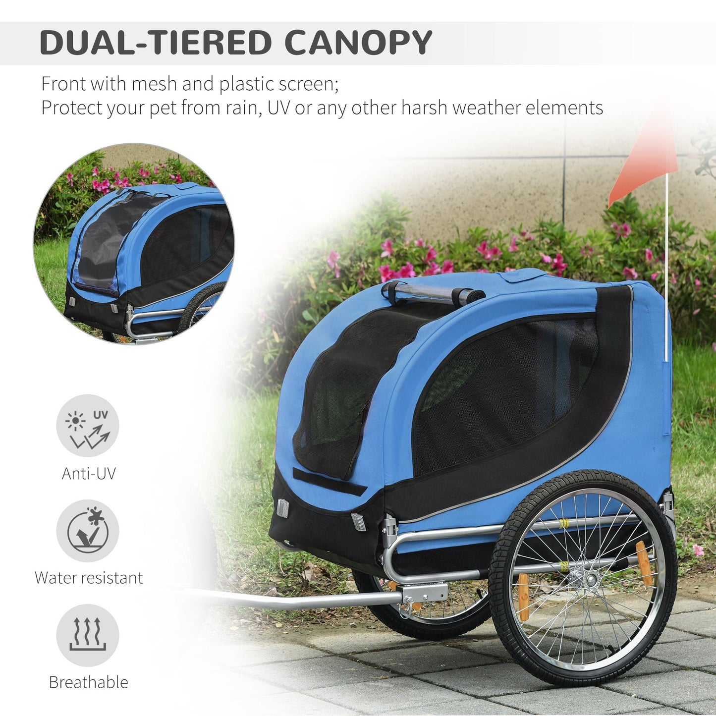 Pawhut Dog Bike Trailer Folding Bicycle Pet Trailer W/Removable Cover-Blue