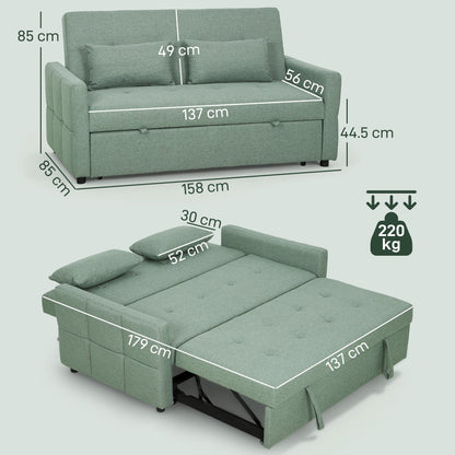 HOMCOM Three-Way Two-Seater Sofa Bed - Green