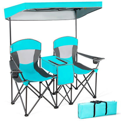 2-Person Folding Canopy Chairs with Sun Shade for Beach