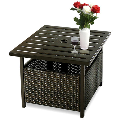 Square Rattan Patio Table with Parasol Hole