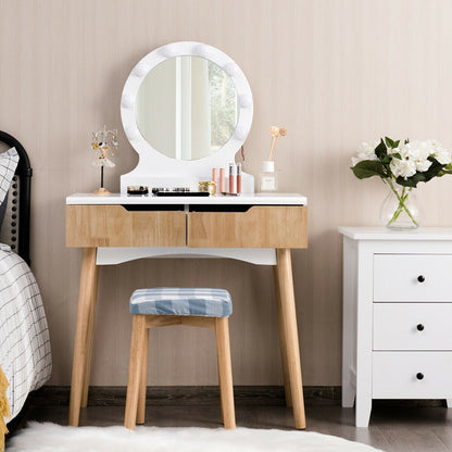 Vanity Dressing Table Makeup Desk with LED Round Mirror Bedroom-Natural