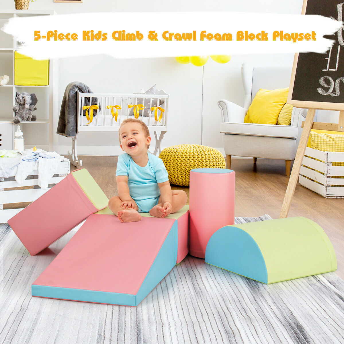5-Piece Foam Baby Climb and Crawl Activity Play Set-Pink