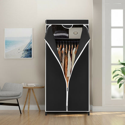 Single Canvas Wardrobe with Dust-proof Cover-Black