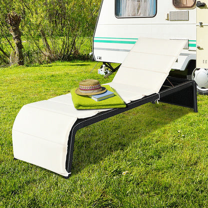Rattan Sun Lounger with Cushion and Adjustable Feet