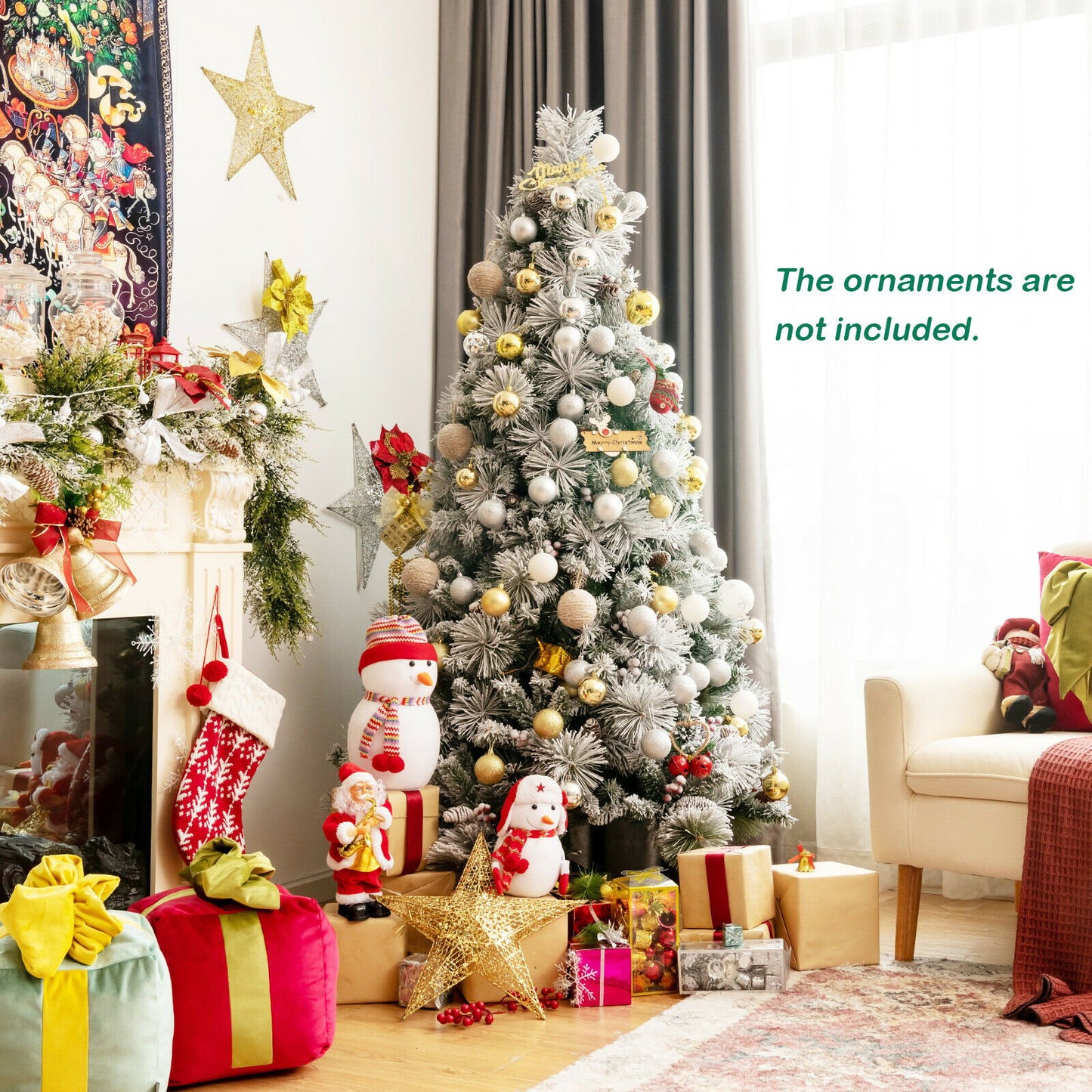 Snow Flocked Christmas Tree with 652 Branches and Berries