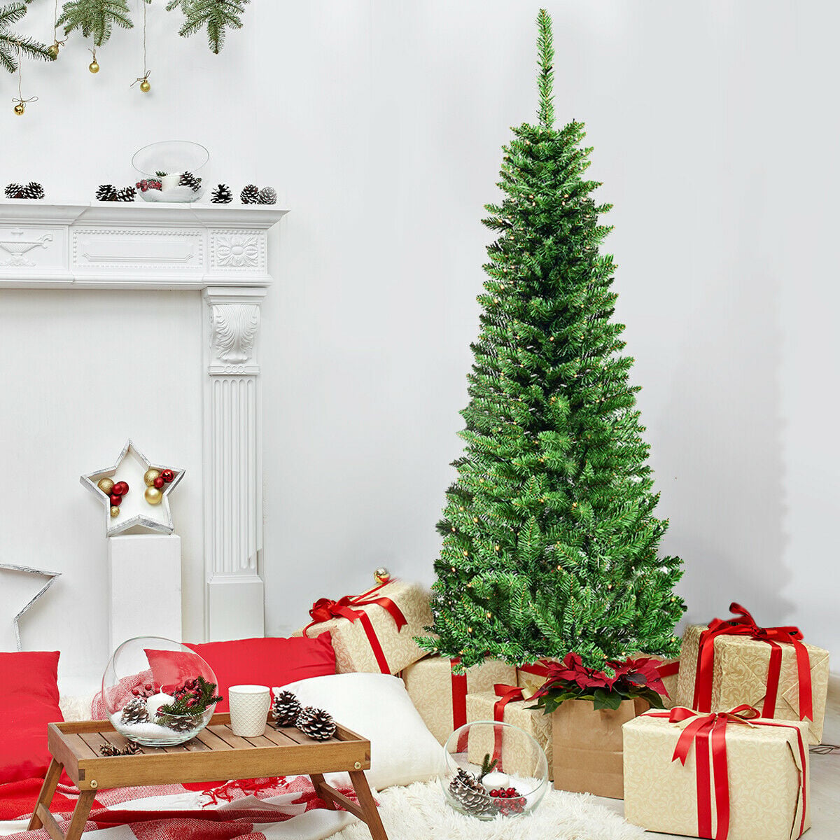 Artificial Pencil Christmas Tree with LED Lights in 3 Sizes-4.5FT