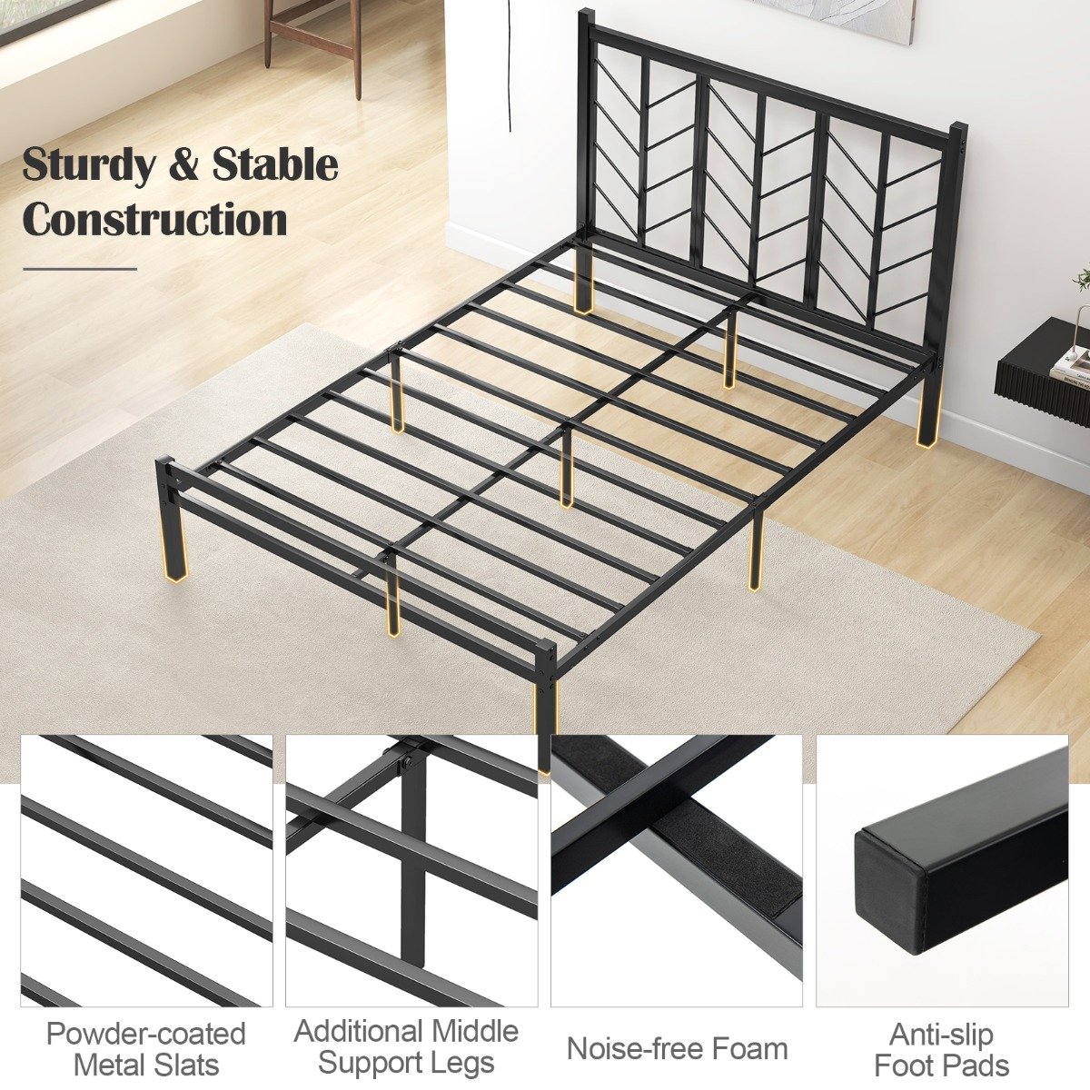 Double/King Size Platform Bed Frame with Branch-shaped Headboard-Double Size