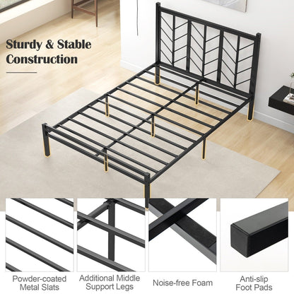 Double/King Size Platform Bed Frame with Branch-shaped Headboard-Double Size