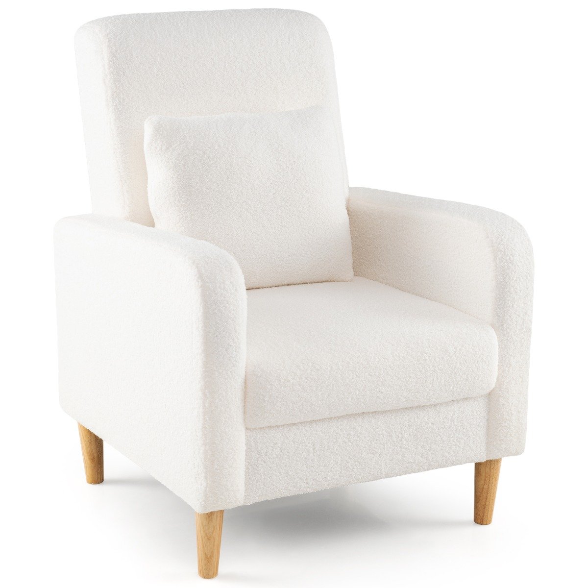 Modern Upholstered Sofa Chair with Lumbar Pillow for Living Room-White