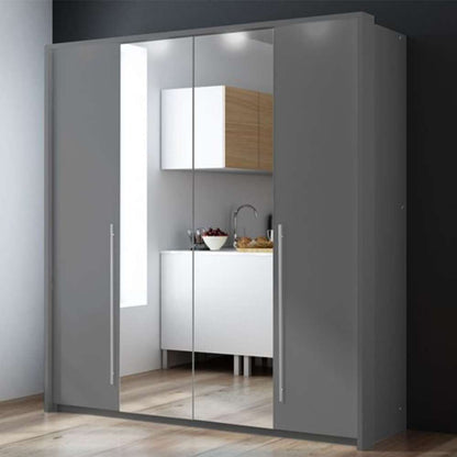 Grey Mirrored Folding Sliding Door Wardrobe 209cm – DUNHAM