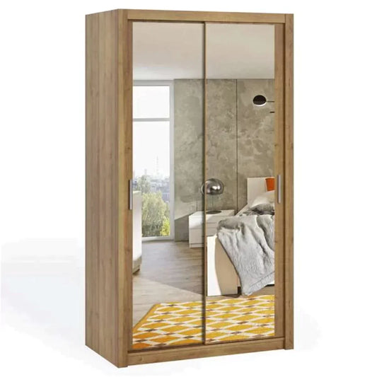 Bonito Sliding Door Wardrobe with Mirror - 120 Gold Oak