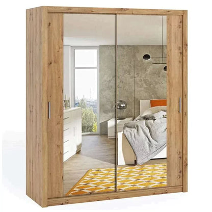 Bonito Sliding Door Wardrobe with Mirror - 180 Gold Oak