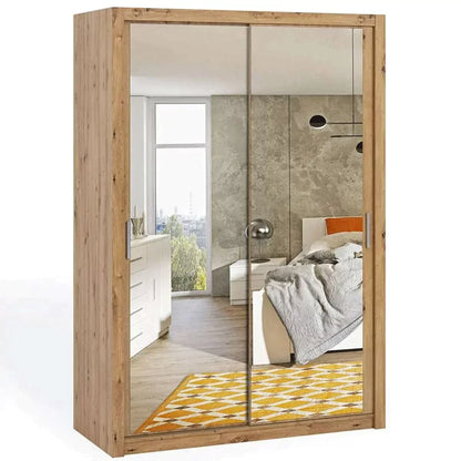 Bonito Sliding Door Wardrobe with Mirror - 150 Oak Monastery