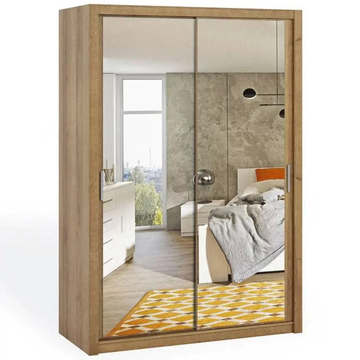 Bonito Sliding Door Wardrobe with Mirror - 150 Gold Oak