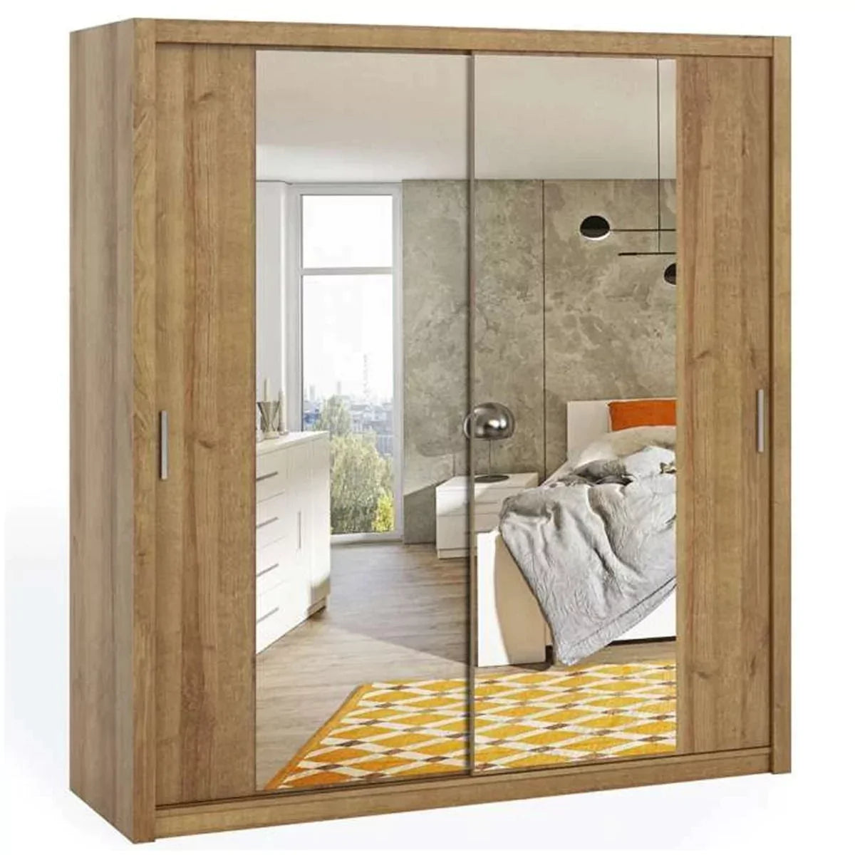 Bonito Sliding Door Wardrobe with Mirror - 220 Gold Oak