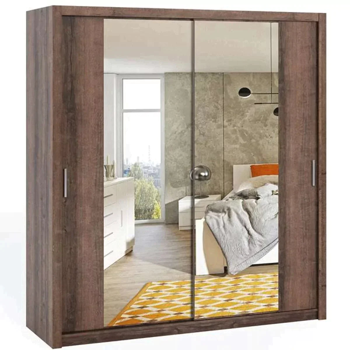 Bonito Sliding Door Wardrobe with Mirror - 200 Gold Oak