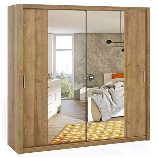 Bonito Sliding Door Wardrobe with Mirror - 220 Gold Oak