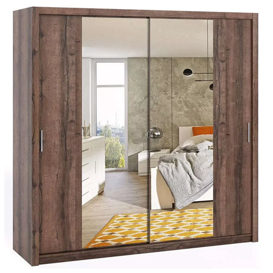 Bonito Sliding Door Wardrobe with Mirror - 220 Oak Monastery