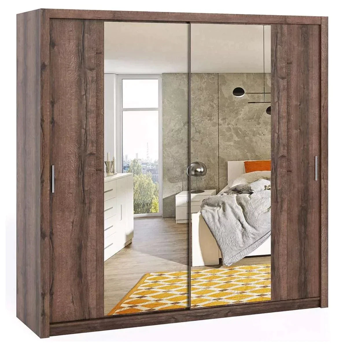 Bonito Sliding Door Wardrobe with Mirror - 220 Oak Artisan