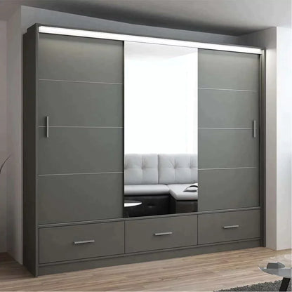 Warrington Sliding Door 255cm Mirror Wardrobe with 3 Drawers - White