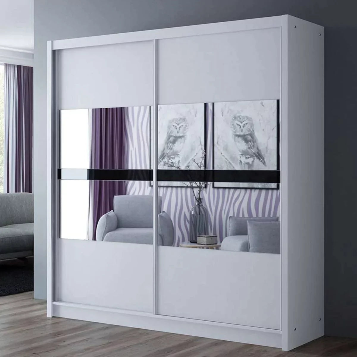 Trafford Sliding Door 203cm Wardrobe with Mirror - Graphite