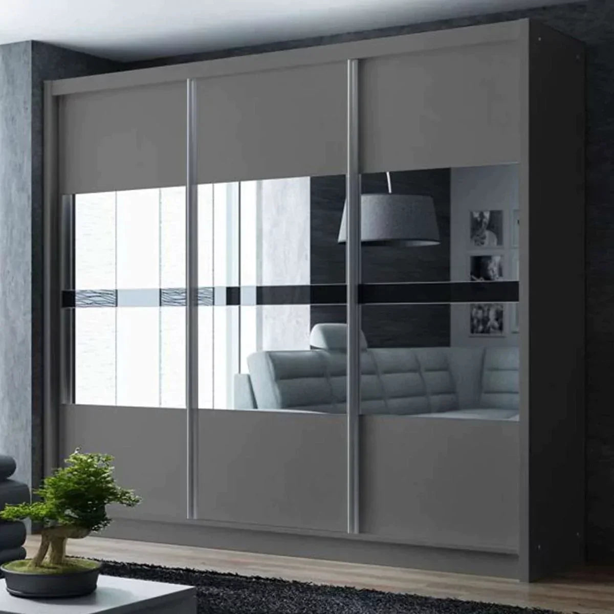 Trafford Sliding Door 250cm Wardrobe with Mirror - White