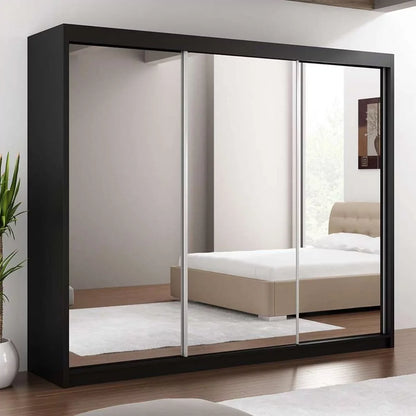 Paris Lux 3 Door Mirrored Sliding Wardrobe - 250 Black