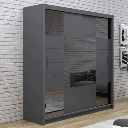 Kinross ii Sliding Door Squares Design 203cm Mirror Wardrobe - White Gloss, Graphite