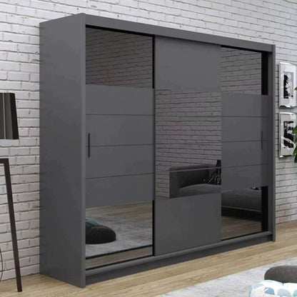 Kinross ii Sliding Door Squares Design 250cm Mirror Wardrobe - Graphite, White Gloss