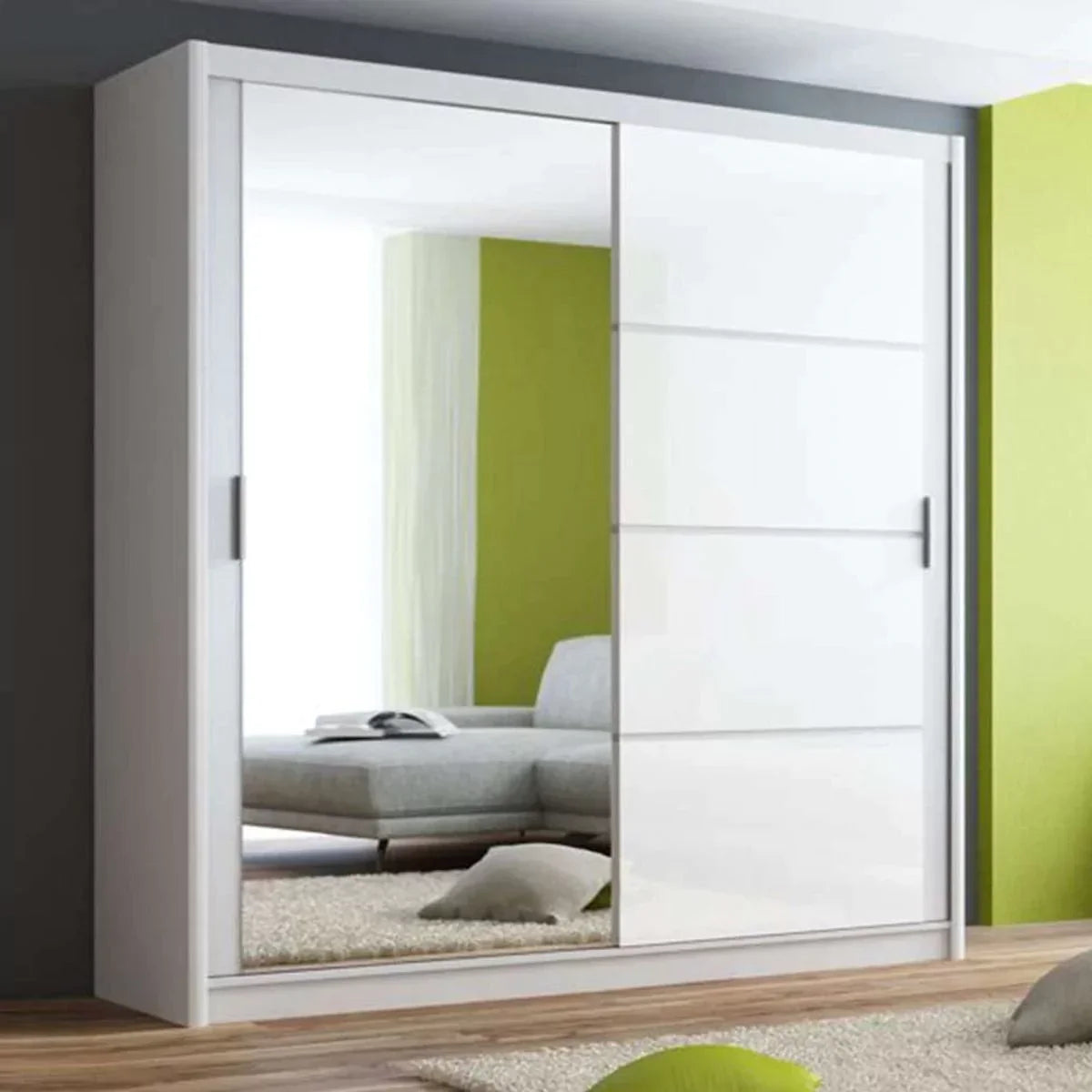 Highland Sliding Door Mirrored 203cm Wardrobe - White with Black