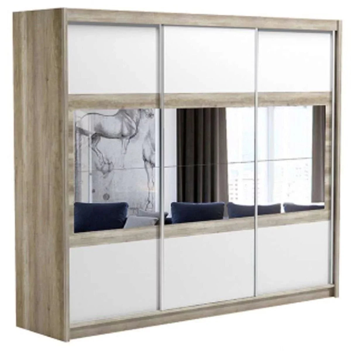 Windsor Sliding Door Mirror 250cm Wardrobe - Grey and Oak Canyon