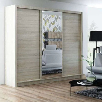 Somerset Sliding Door 250cm Wardrobe With Mirror - White