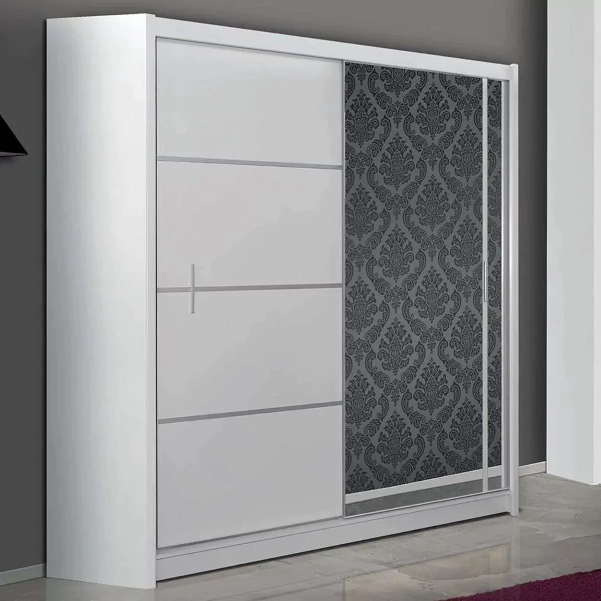 Broadland Sliding Door 203cm Wardrobe with Mirror - Sonoma, Black, White