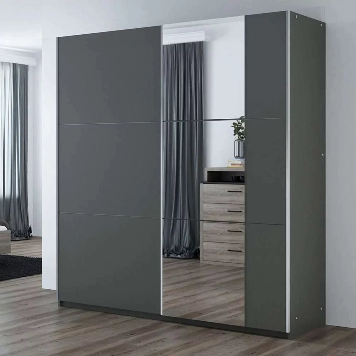 Oldham Sliding Mirror Door 200cm Wardrobe - Grey, White