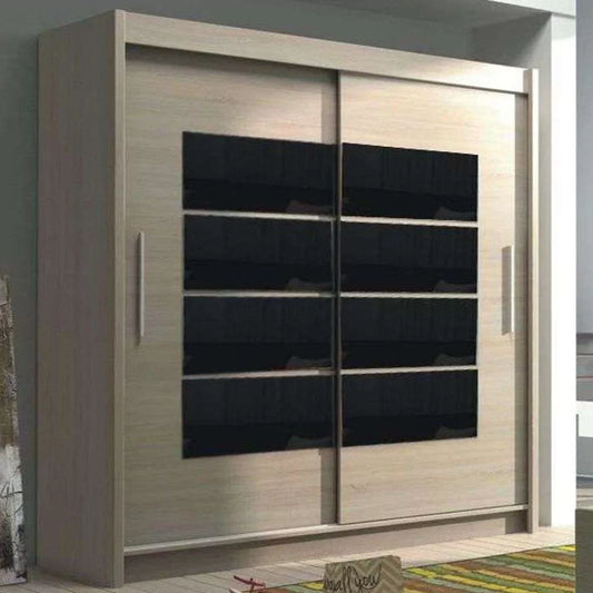 Blackburn Sliding Door 180cm Wardrobe Sonoma Oak with Black Gloss Panel