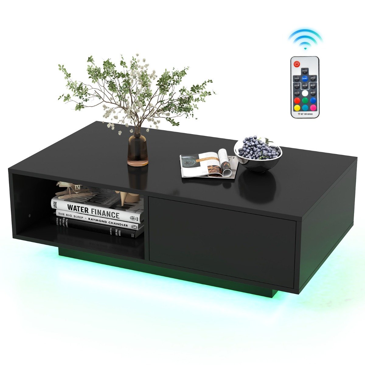 LED Coffee Table with 20 RGB Light Colors and Storage Shelf-Black